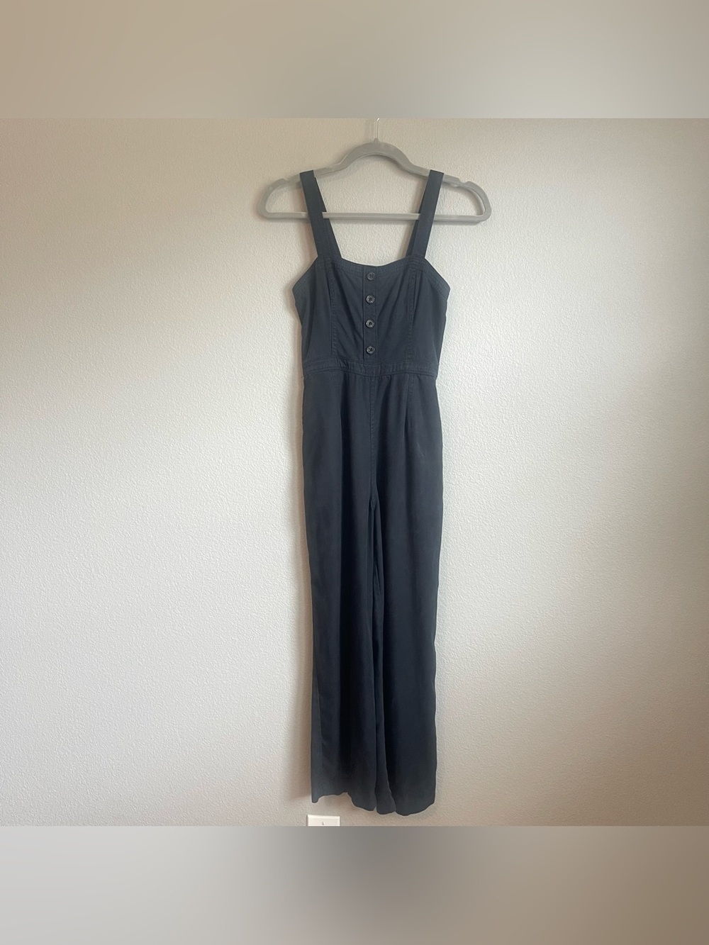 Abercrombie & Fitch Faded Black Jumpsuit XS Button Front Adj Straps Cottagecore